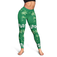 Green Hawaii Palm Tree Hibiscus Leggings Fantasy Summer Vibe LT01 - Polynesian Pride