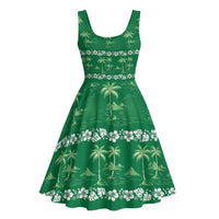 Green Hawaii Palm Tree Hibiscus Midi Dress Fantasy Summer Vibe LT01 - Polynesian Pride