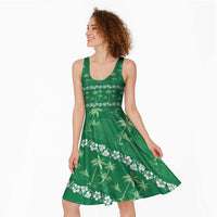 Green Hawaii Palm Tree Hibiscus Midi Dress Fantasy Summer Vibe LT01 - Polynesian Pride