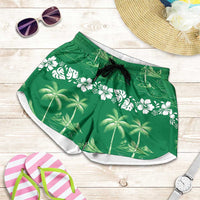 Green Hawaii Palm Tree Hibiscus Shorts for Women Fantasy Summer Vibe LT01 Green - Polynesian Pride