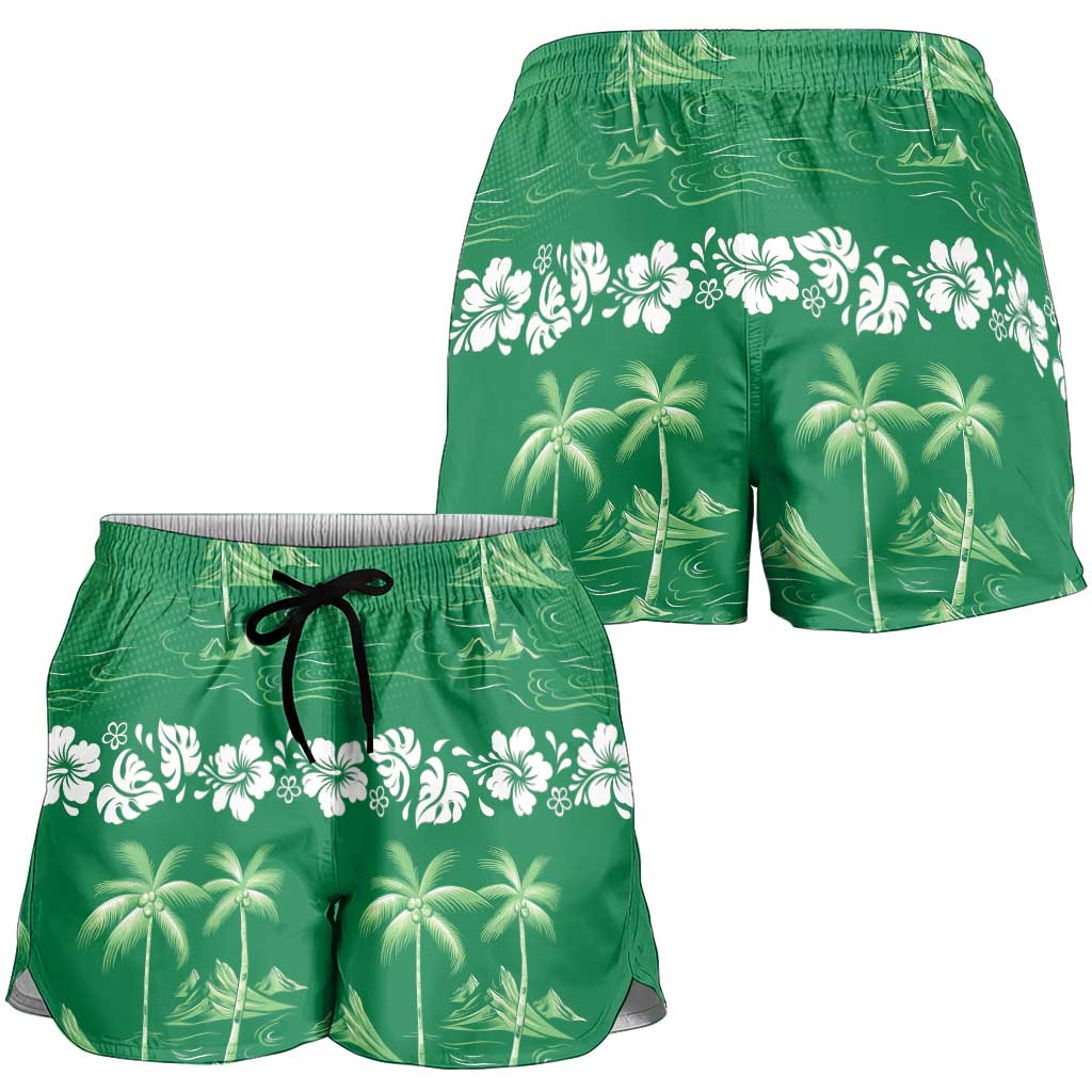 Green Hawaii Palm Tree Hibiscus Shorts for Women Fantasy Summer Vibe LT01 - Polynesian Pride