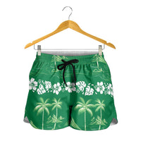 Green Hawaii Palm Tree Hibiscus Shorts for Women Fantasy Summer Vibe LT01 - Polynesian Pride