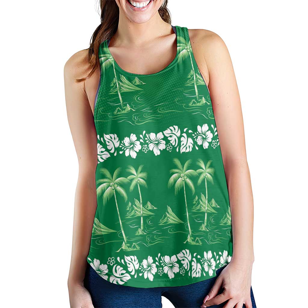 Green Hawaii Palm Tree Hibiscus Women Racerback Tank Fantasy Summer Vibe LT01 - Polynesian Pride