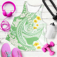 Green Hawaii Shark Tattoo Women Racerback Tank Puakenikeni Lei Plumeria Polynesian Pattern