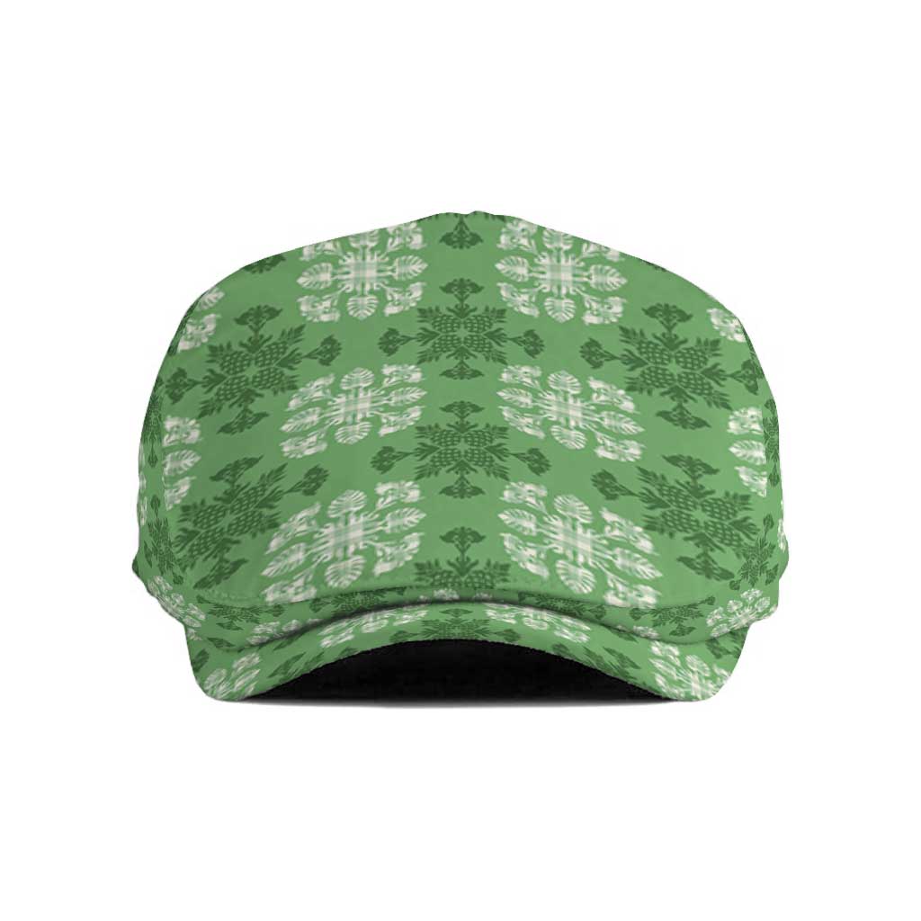 Green Hawaiian Quilt Jeff Hat Hawaii Pineapple Monstera Palaka Motifs - Polynesian Pride