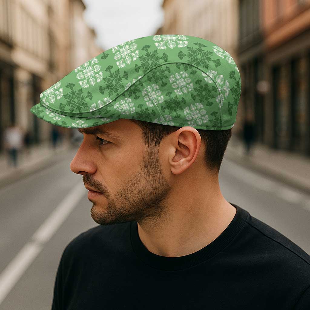 Green Hawaiian Quilt Jeff Hat Hawaii Pineapple Monstera Palaka Motifs - Polynesian Pride