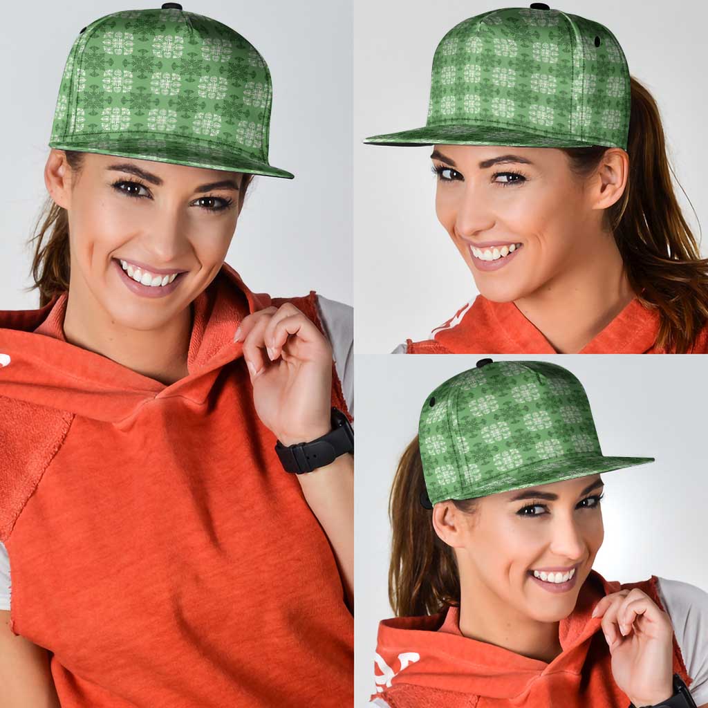 Green Hawaiian Quilt Snapback Cap Hawaii Pineapple Monstera Palaka Motifs - Polynesian Pride