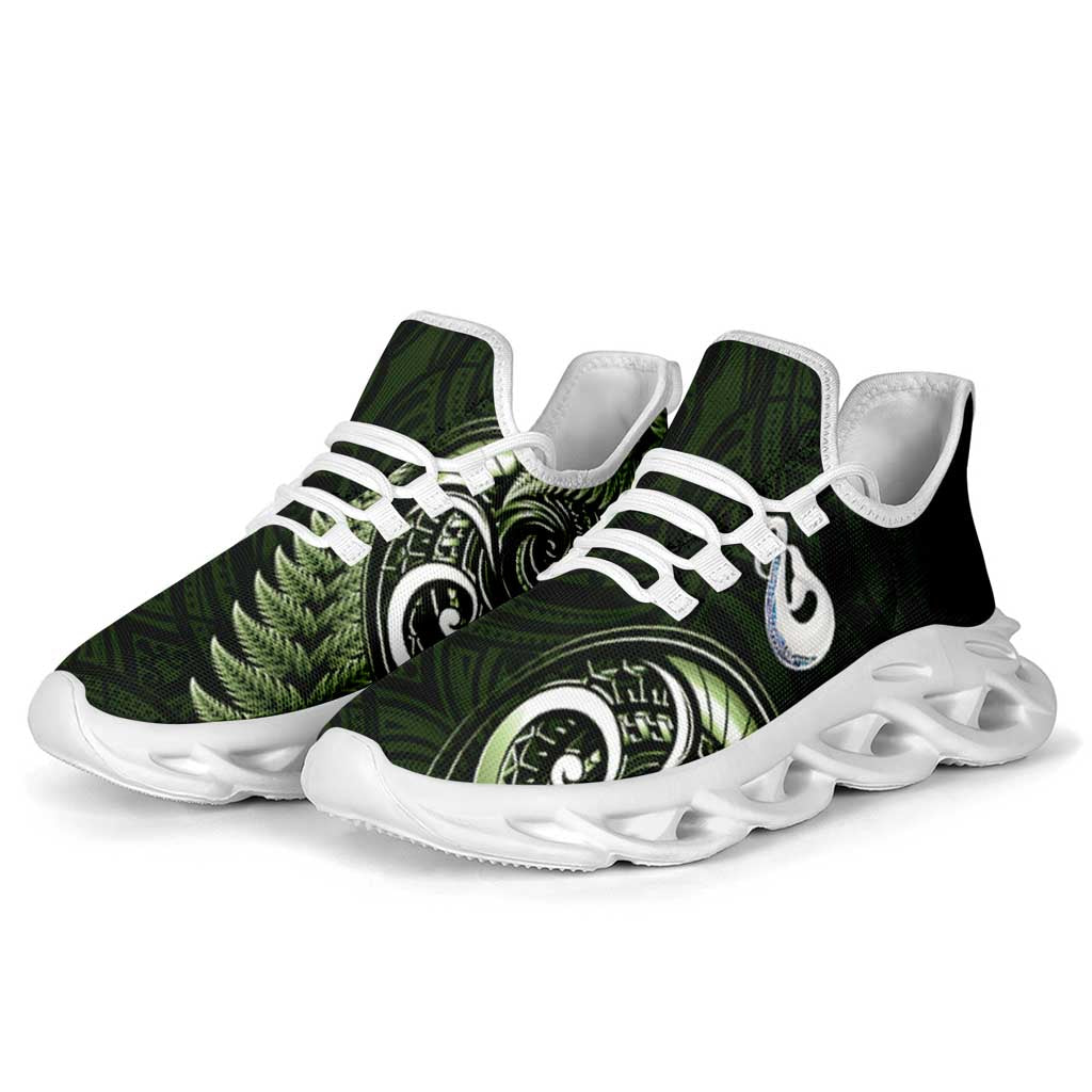 Green New Zealand Clunky Sneakers Aotearoa Silver Fern With Manaia Maori Unique