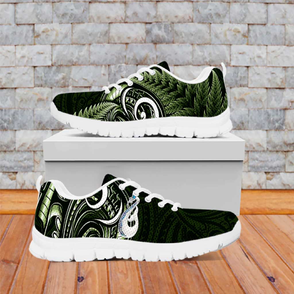 Green New Zealand Sneakers Aotearoa Silver Fern With Manaia Maori Unique