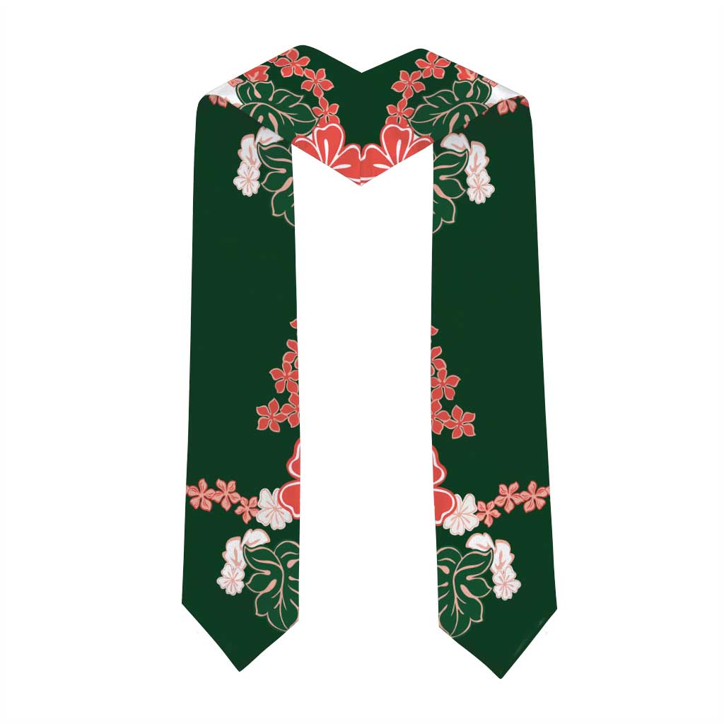 Green Orange Hibiscus Plumeria Floral Graduation Stole
