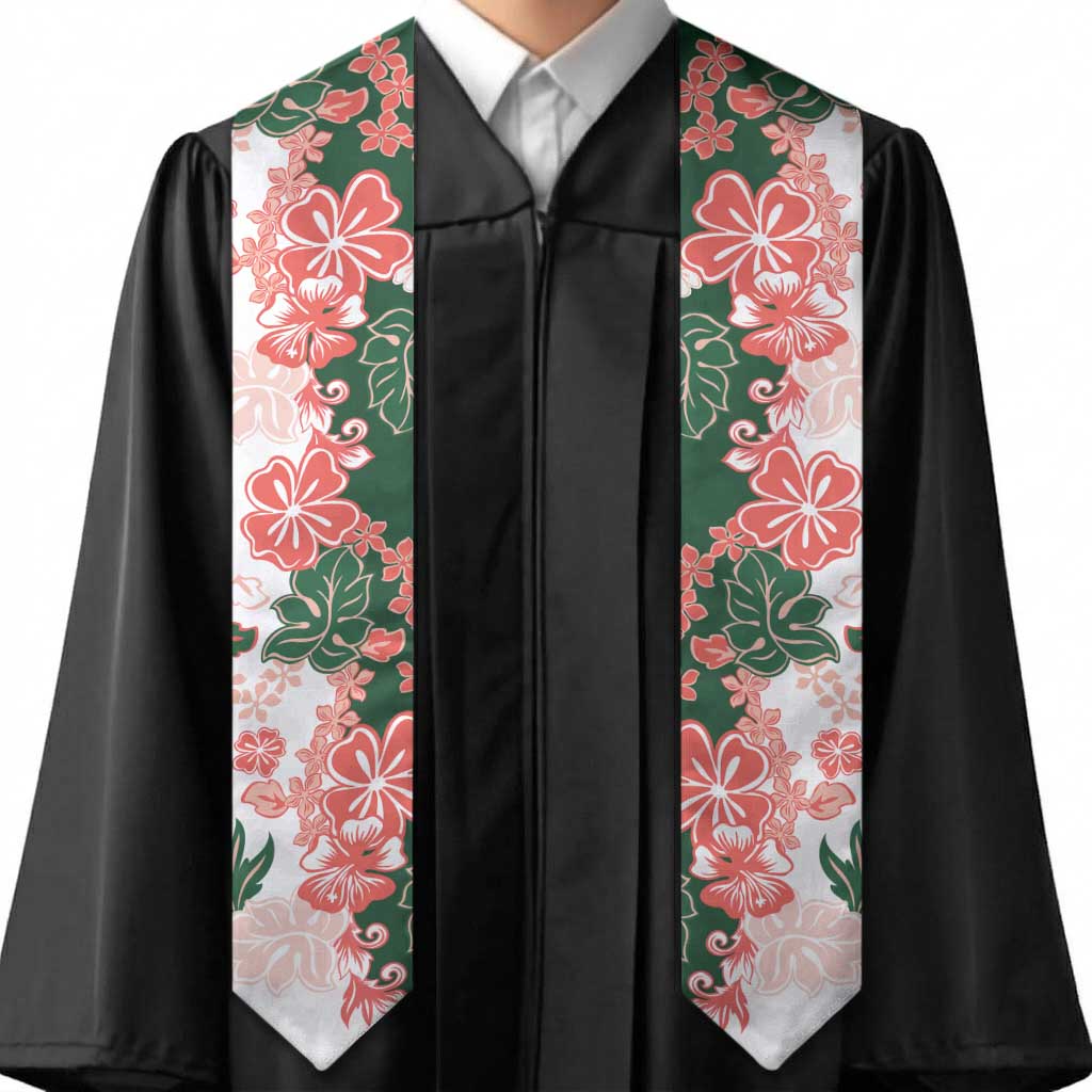 Green Orange Hibiscus Plumeria Floral Graduation Stole
