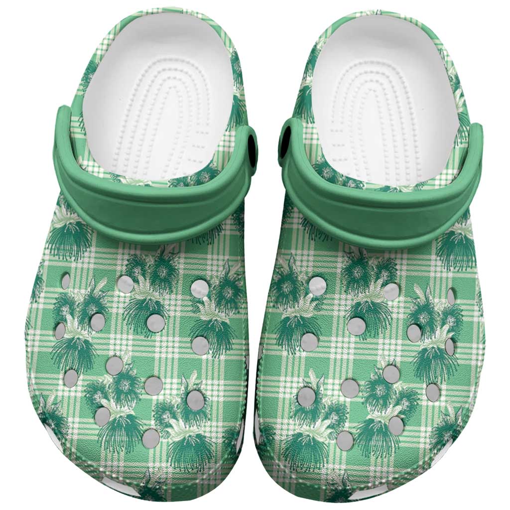 Green Palaka Hawaii Clogs Shoes Hawaiian Lehua Blossoms