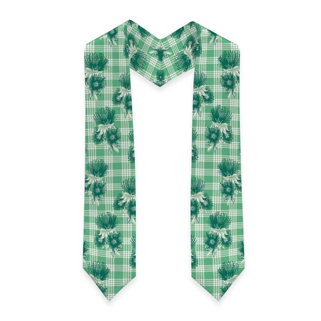 Green Palaka Hawaii Graduation Stole Hawaiian Lehua Blossoms