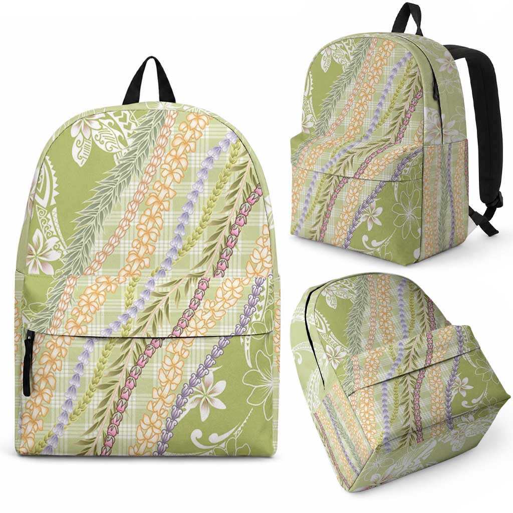 Green Palaka Hawaii Leis Backpack Hawaiian-plaid Elegant Tropical Vibes LT14 - Polynesian Pride