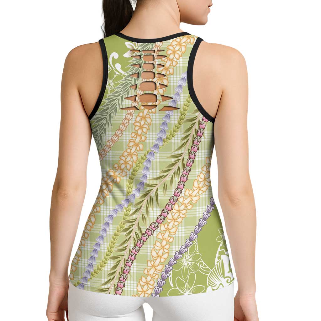 Green Palaka Hawaii Leis Hollow Tank Top - Hawaiian Plaid Elegant Tropical Vibes LT14 - Polynesian Pride