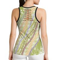 Green Palaka Hawaii Leis Hollow Tank Top - Hawaiian Plaid Elegant Tropical Vibes LT14 - Polynesian Pride