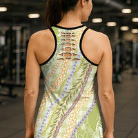 Green Palaka Hawaii Leis Hollow Tank Top - Hawaiian Plaid Elegant Tropical Vibes LT14 - Polynesian Pride