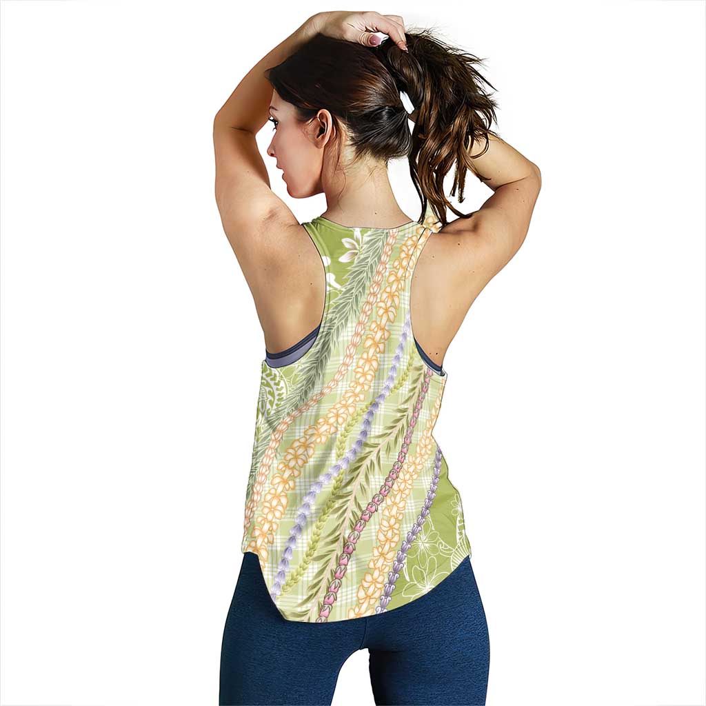 Green Palaka Hawaii Leis Women Racerback Tank Hawaiian-plaid Elegant Tropical Vibes - Polynesian Pride