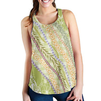 Green Palaka Hawaii Leis Women Racerback Tank Hawaiian-plaid Elegant Tropical Vibes - Polynesian Pride