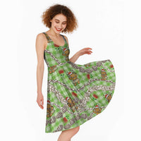 Green Palaka Hawaii Mele Kalikimaka Midi Dress Ohia Lehua Shell Leis Funny Gingerbread Santa - Polynesian Pride