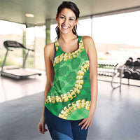 Green Palaka Hawaii Mele Kalikimaka Women Racerback Tank Ohia Lehua Monstera Puakenikeni Lei LT14 - Polynesian Pride