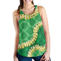 Green Palaka Hawaii Mele Kalikimaka Women Racerback Tank Ohia Lehua Monstera Puakenikeni Lei LT14 - Polynesian Pride
