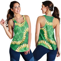 Green Palaka Hawaii Mele Kalikimaka Women Racerback Tank Ohia Lehua Monstera Puakenikeni Lei LT14 - Polynesian Pride