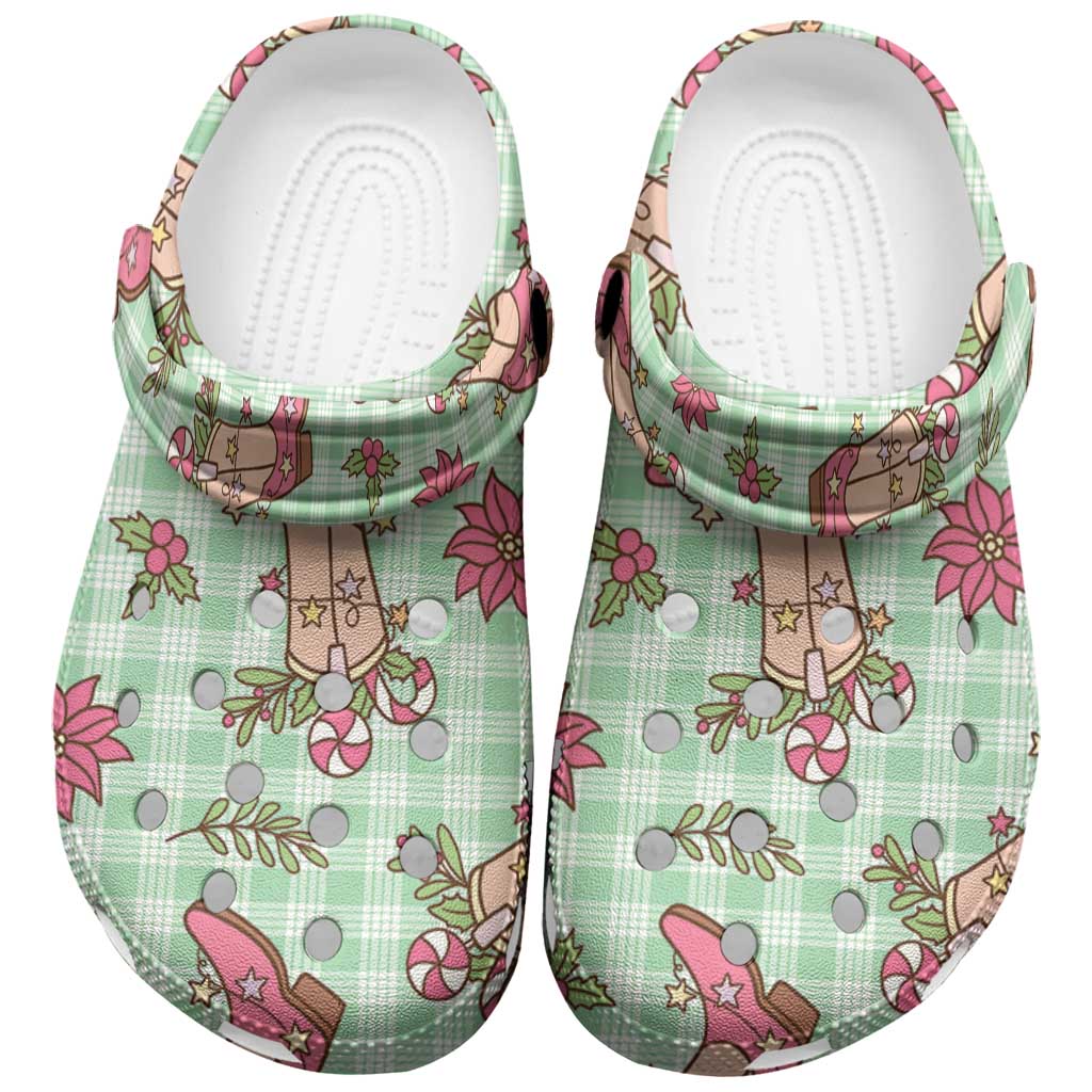 Green Paniolo Palaka Hawaiian Cowgirl Christmas Clogs Shoes - Polynesian Pride