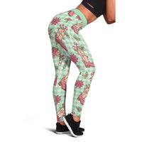 Green Paniolo Palaka Hawaiian Cowgirl Christmas Leggings - Polynesian Pride