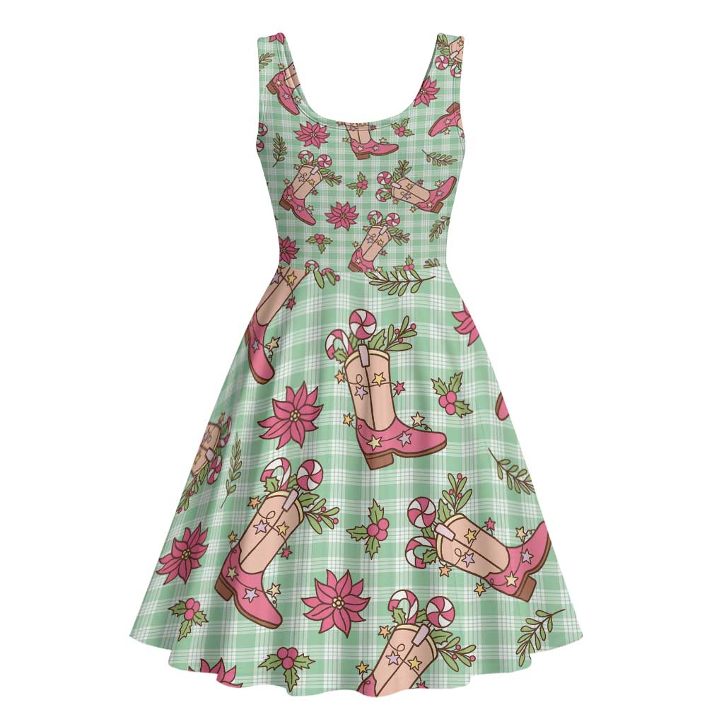 Green Paniolo Palaka Hawaiian Cowgirl Christmas Midi Dress - Polynesian Pride