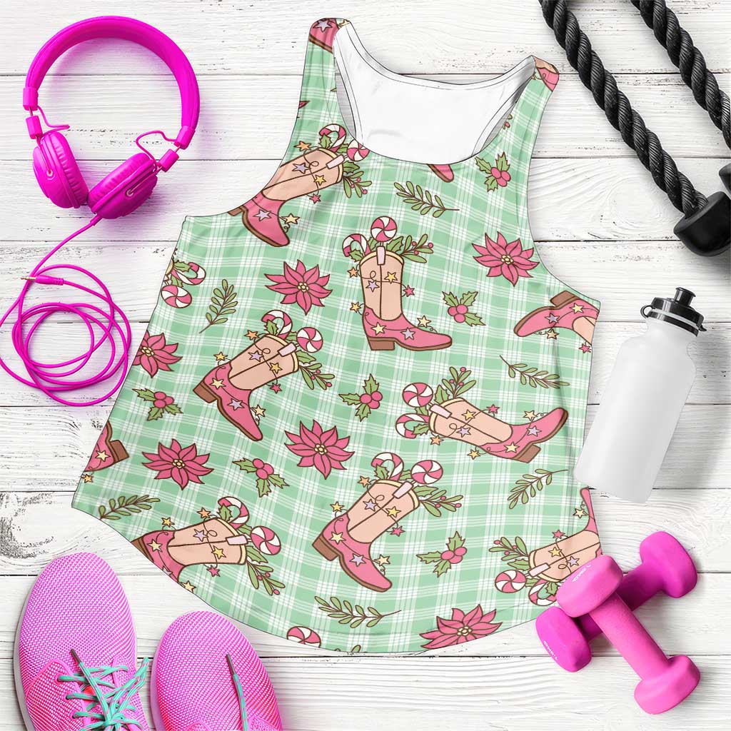 Green Paniolo Palaka Hawaiian Cowgirl Christmas Women Racerback Tank - Polynesian Pride