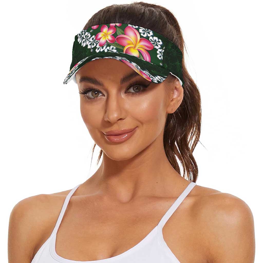 Green Polynesia Sun Visor Cap Plumeria With Hibiscus Pattern Tropical Vibes