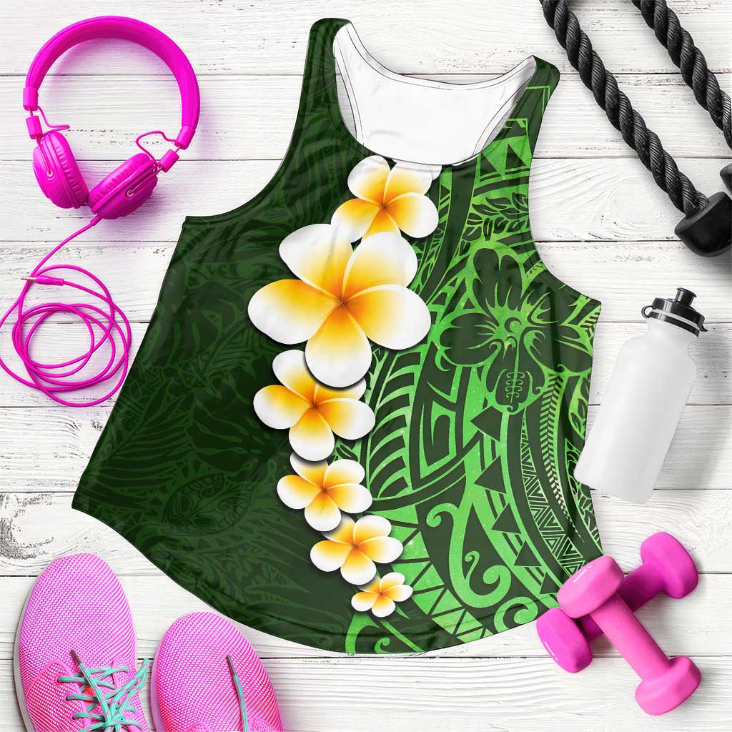 Green Polynesia Women Racerback Tank Plumeria Tropical Leaves With Galaxy Polynesian Art LT14 Green - Polynesian Pride
