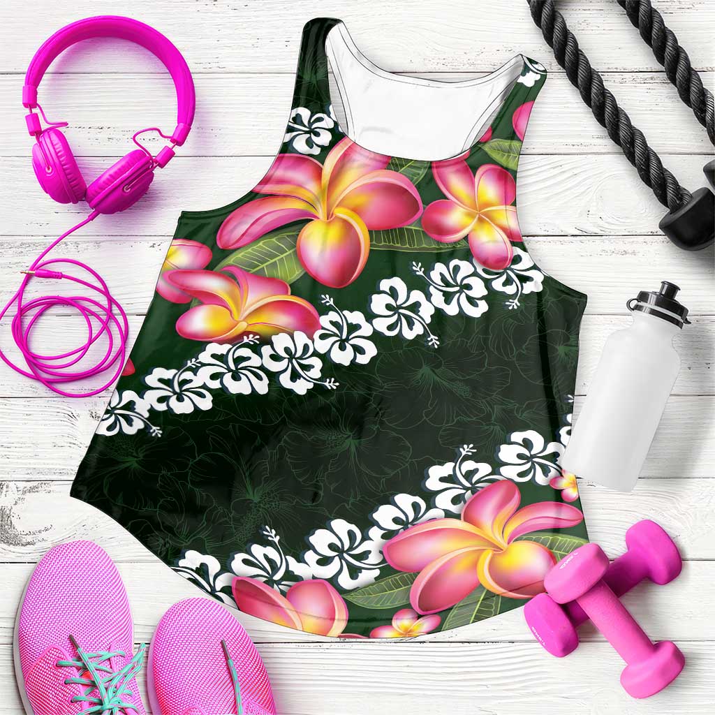 Green Polynesia Women Racerback Tank Plumeria With Hibiscus Pattern Tropical Vibes LT14 Green - Polynesian Pride