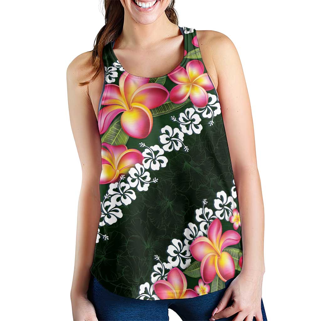 Green Polynesia Women Racerback Tank Plumeria With Hibiscus Pattern Tropical Vibes LT14 - Polynesian Pride