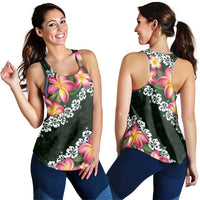 Green Polynesia Women Racerback Tank Plumeria With Hibiscus Pattern Tropical Vibes LT14 - Polynesian Pride