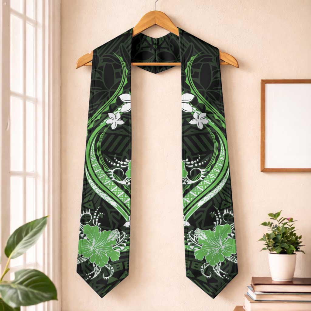 Green Polynesian Pattern With Tropical Flowers Graduation Stole