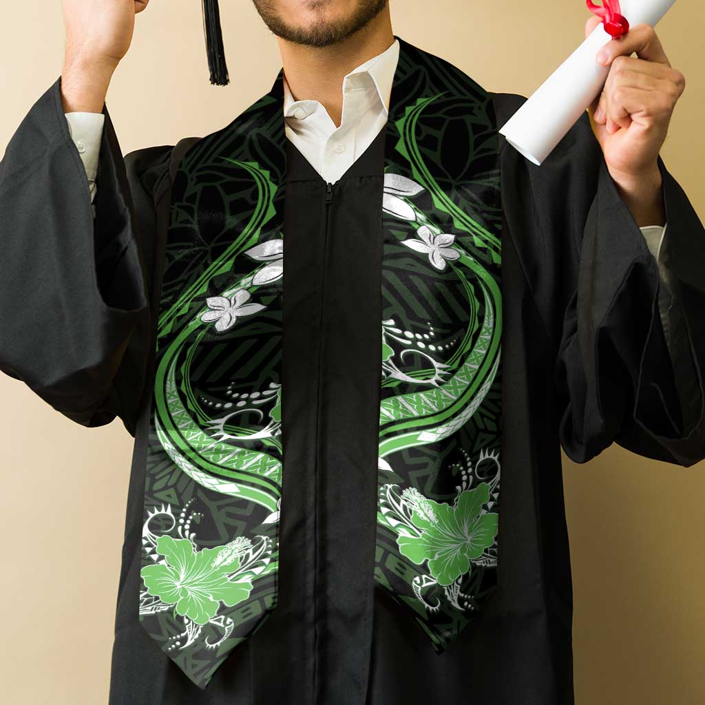 Green Polynesian Pattern With Tropical Flowers Graduation Stole LT05