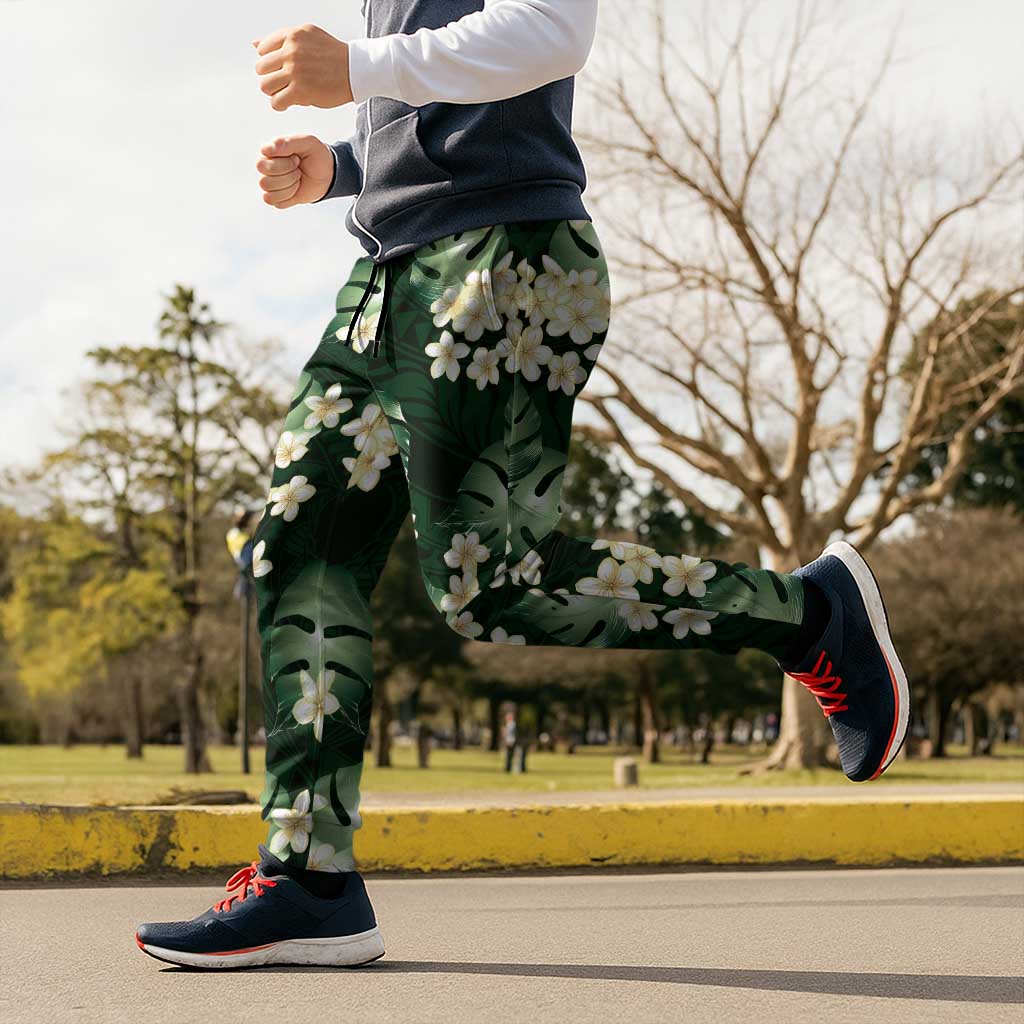Green Tropical Hawaii Jogger Pants Seamless Monstera Plumeria Hawaiian Pattern - Polynesian Pride