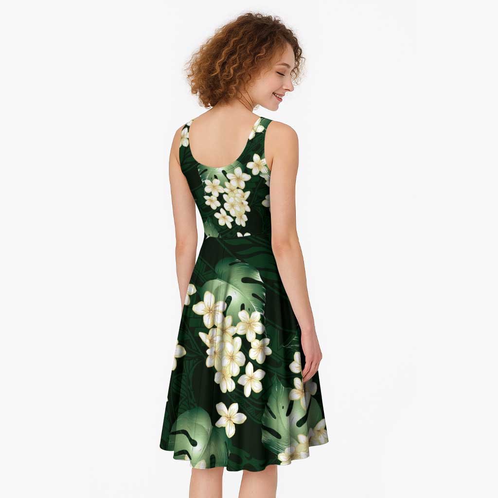 Green Tropical Hawaii Midi Dress Seamless Monstera Plumeria Hawaiian Pattern - Polynesian Pride
