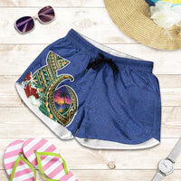 Guam Chamorro Shorts for Women Tribal Latte Stone and Seal Artwork Polynesian Patterns