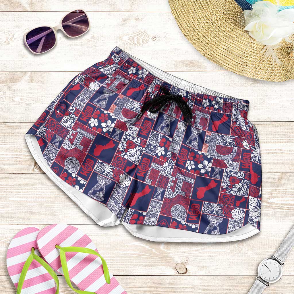 Guam Felis Pasgua Shorts for Women Pacific Patchwork Xmas Vibes - Polynesian Pride