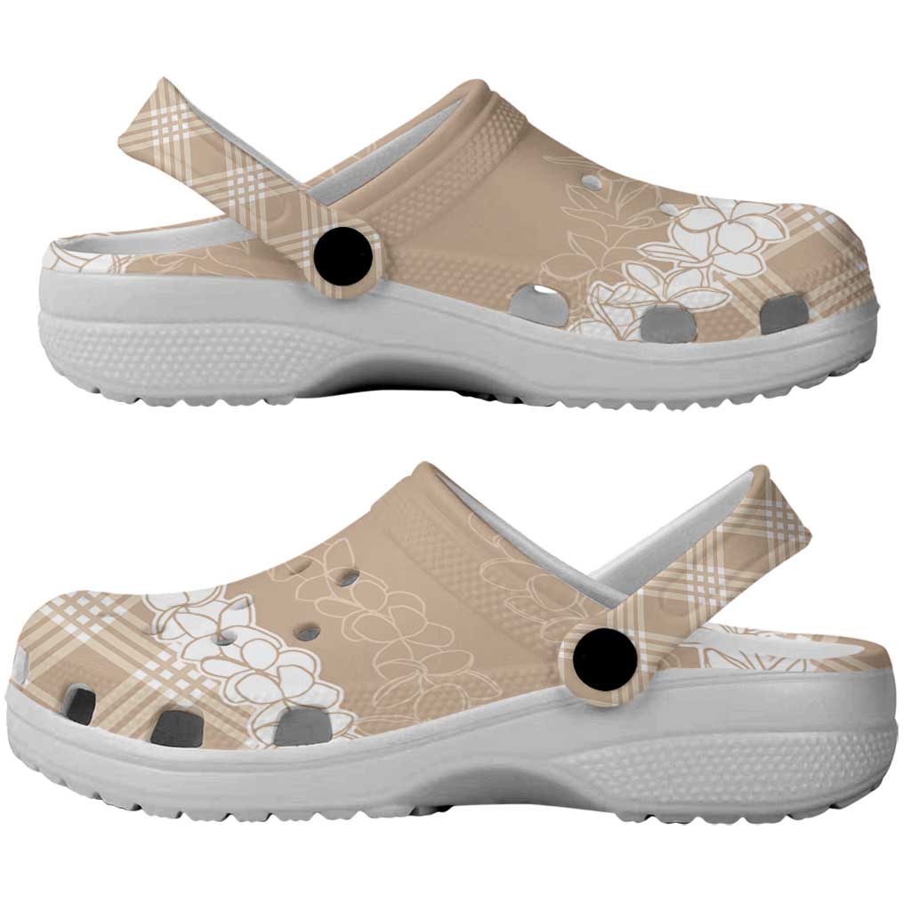 Hawaii Aloha Plumeria Lei Beige Palaka Clogs Shoes - Polynesian Pride