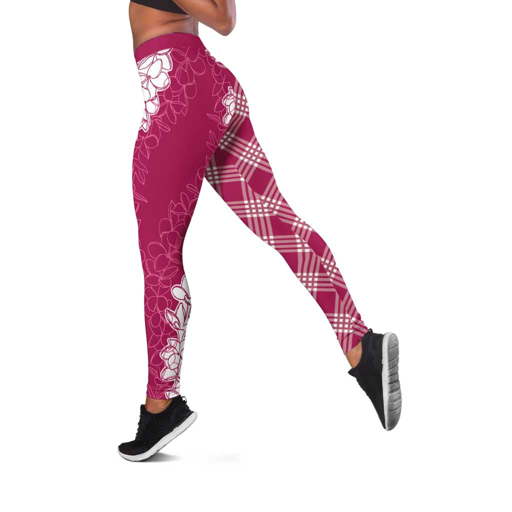 Hawaii Aloha Plumeria Lei Fuschia Palaka Leggings - Polynesian Pride