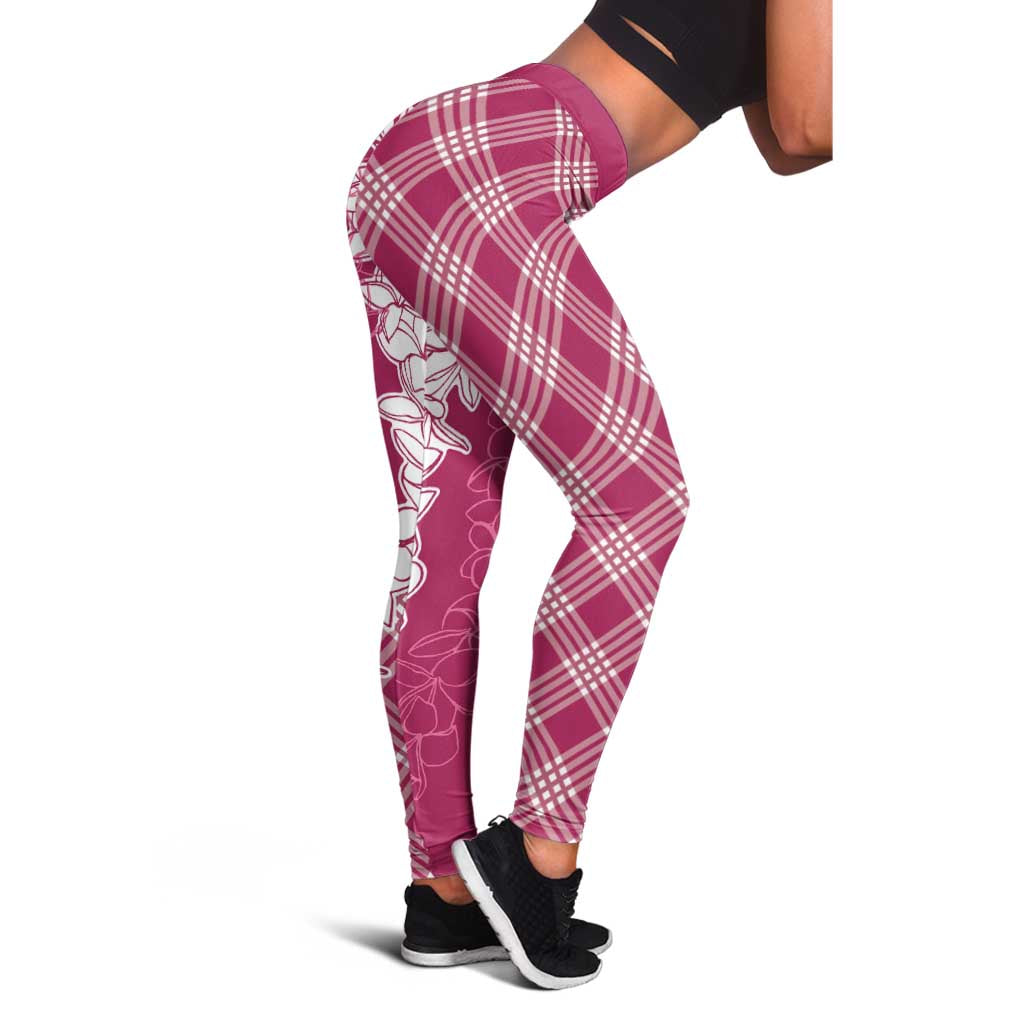 Hawaii Aloha Plumeria Lei Fuschia Palaka Leggings - Polynesian Pride