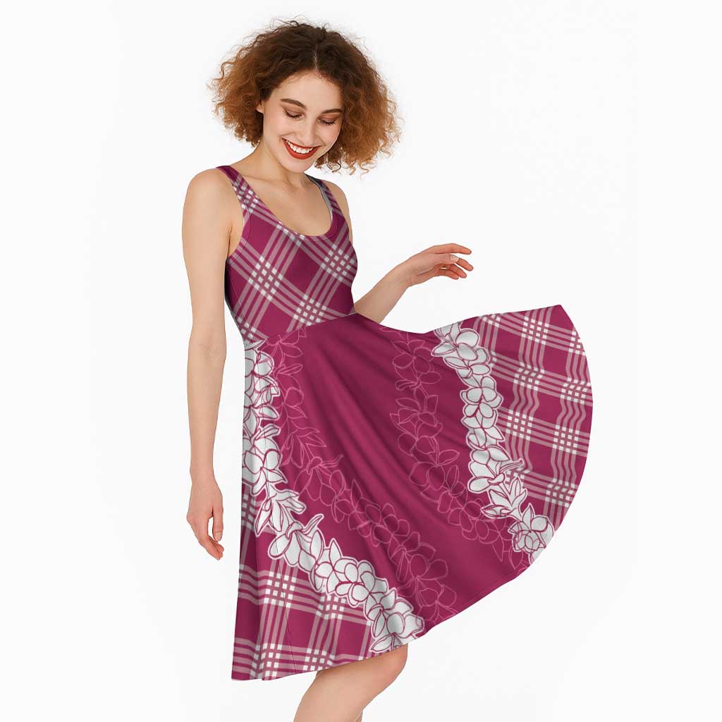 Hawaii Aloha Plumeria Lei Fuschia Palaka Midi Dress - Polynesian Pride