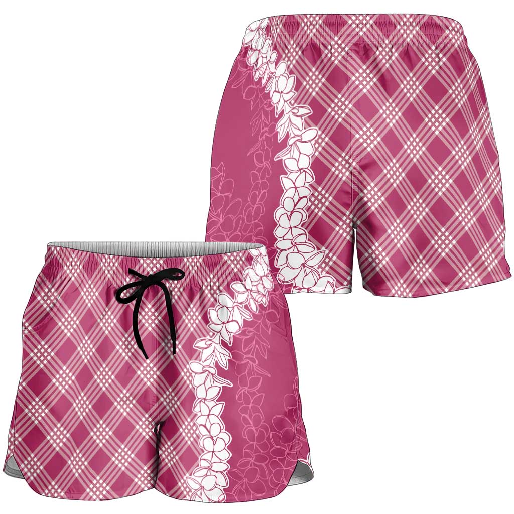 Hawaii Aloha Plumeria Lei Fuschia Palaka Shorts for Women - Polynesian Pride