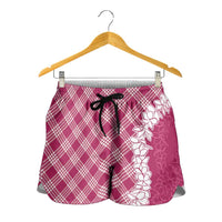 Hawaii Aloha Plumeria Lei Fuschia Palaka Shorts for Women - Polynesian Pride