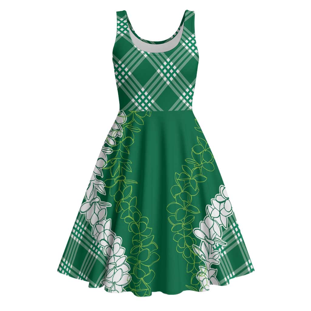 Hawaii Aloha Plumeria Lei Green Palaka Midi Dress - Polynesian Pride
