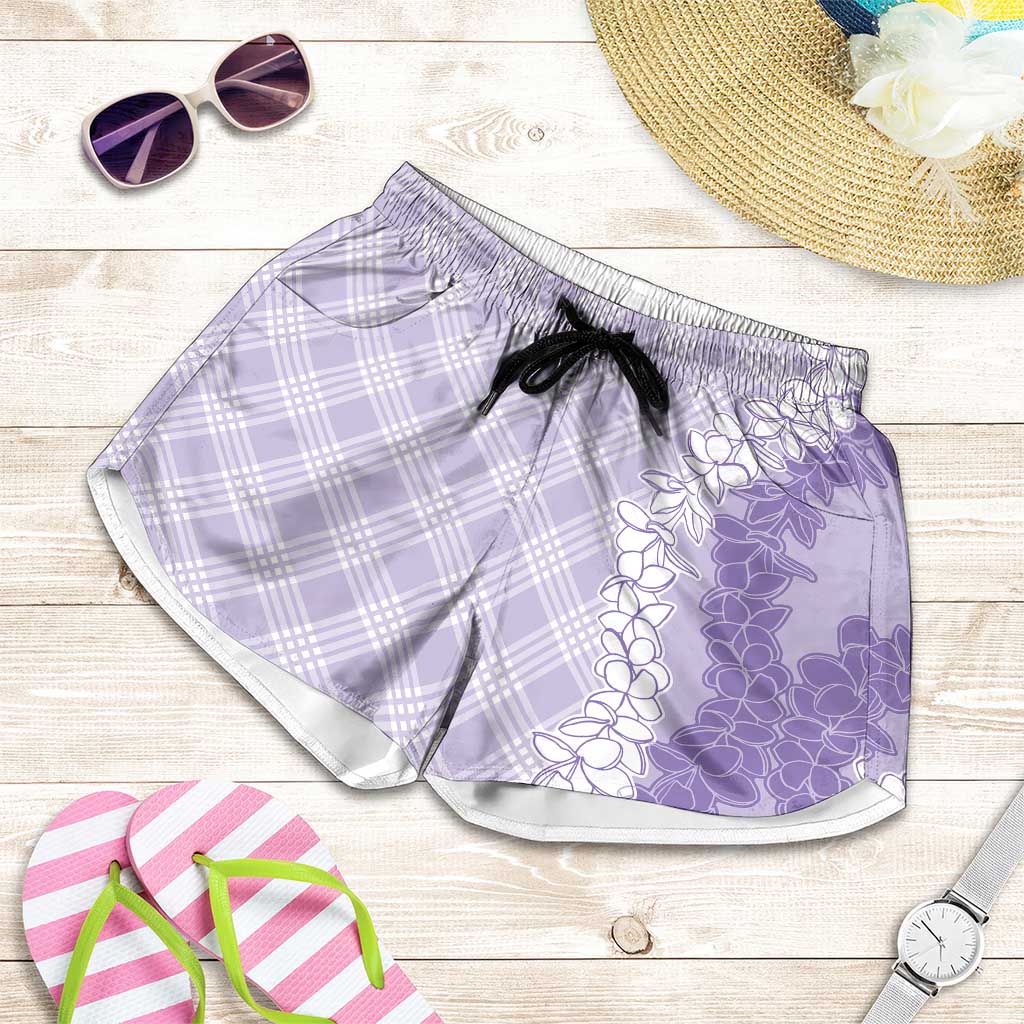 Hawaii Aloha Plumeria Lei Lavender Palaka Shorts for Women - Polynesian Pride